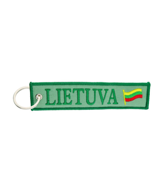Tekstilinis raktų pakabukas Lietuva žaliame fone